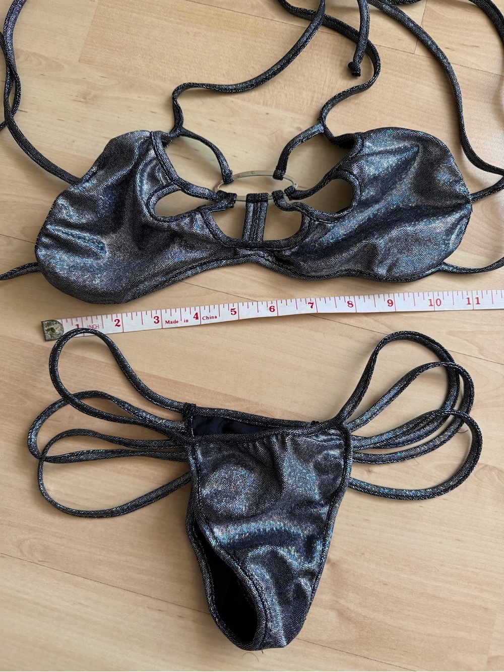 Metallic Gunmetal Cutout String Bikini Set - Picture 5 of 5